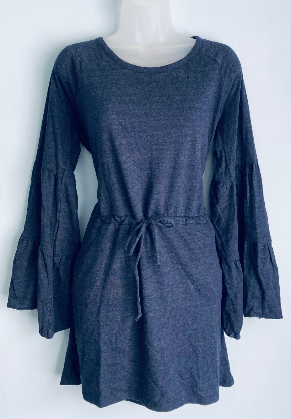 Chaser Tunic Dress Blue Large Bell Sleeves Tie Waist Fall Fashion